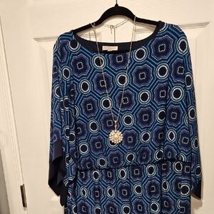 Elegant Blue Geometric Women's Blouse